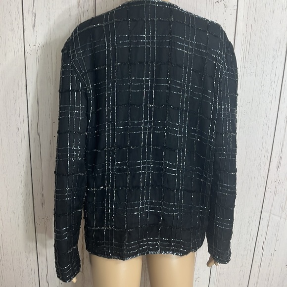 JMD New York 100% Silk Sequins Open Front Jacket Blazer Formal Size Large - Picture 2 of 6